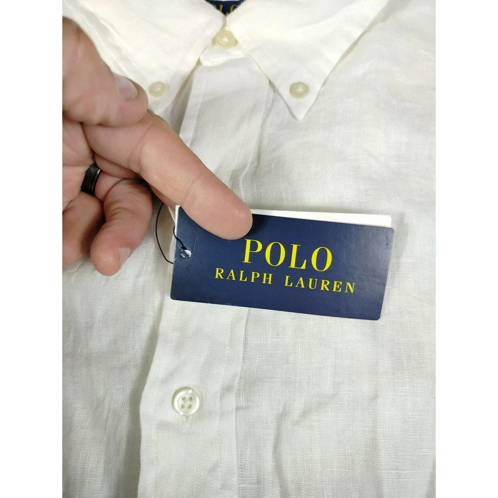 Polo Ralph Lauren Shirt Mens Big 3XLT White Linen Long Sleeve Button Down Casual